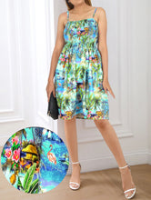 Load image into Gallery viewer, Tropical Palm Trees Flamingo and Floral Printed Short Dress For Women