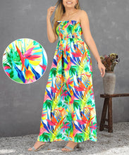 Load image into Gallery viewer, Allover Tropical Leaves Printed Long Maxi Strapless Dress