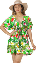 Load image into Gallery viewer, White Tropical Vibes Floral and Leaves V-Neck Non-Sheer Beach Cover Up For Women