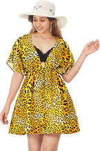 Load image into Gallery viewer, Wild Radiance Orange Non-Sheer Leopard Printed V-Neck Beach Cover up For Women
