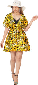 Wild Radiance Orange Non-Sheer Leopard Printed V-Neck Beach Cover up For Women