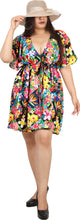 Load image into Gallery viewer, Floral Symphony Multi Color Non-Sheer Flower Printed V-Neck Beach Cover up For Women