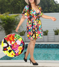 Load image into Gallery viewer, Floral Symphony Multi Color Non-Sheer Flower Printed V-Neck Beach Cover up For Women