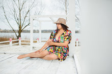 Load image into Gallery viewer, Floral Symphony Multi Color Non-Sheer Flower Printed V-Neck Beach Cover up For Women