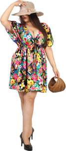 Floral Symphony Multi Color Non-Sheer Flower Printed V-Neck Beach Cover up For Women