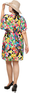 Floral Symphony Multi Color Non-Sheer Flower Printed V-Neck Beach Cover up For Women
