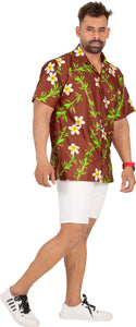 Tropical Plumeria Floral and Leaves Printed Relaxed Hawaiian Beach Shirt For Men