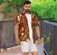 Load image into Gallery viewer, Tropical Plumeria Floral and Leaves Printed Relaxed Hawaiian Beach Shirt For Men