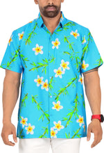 Load image into Gallery viewer, Tropical Plumeria Floral and Leaves Printed Relaxed Hawaiian Beach Shirt For Men