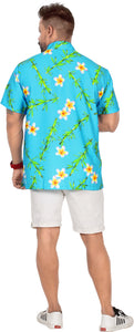 Tropical Plumeria Floral and Leaves Printed Relaxed Hawaiian Beach Shirt For Men