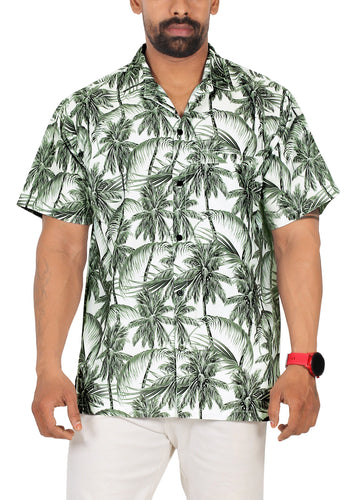 La Leela Men's Relax Tropical Coconut Tree Hawaiian Shirt White Gray