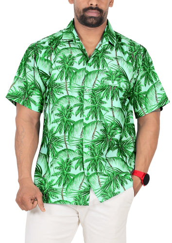Green Allover Tropical Tree Printed Hawaiian Beach Shirt For Men