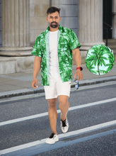 Load image into Gallery viewer, Green Allover Tropical Tree Printed Hawaiian Beach Shirt For Men