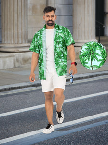 Green Allover Tropical Tree Printed Hawaiian Beach Shirt For Men