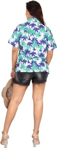 Blue Tropical Allover Palm Tree Printed Hawaiian Shirt For Women