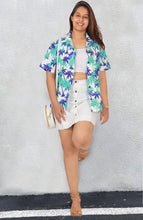 Load image into Gallery viewer, Blue Tropical Allover Palm Tree Printed Hawaiian Shirt For Women