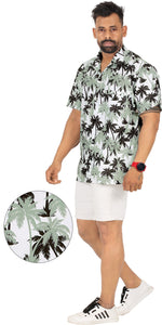 Gray Allover Palm Tree Printed Hawaiian Beach Shirt For Men