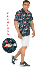 Load image into Gallery viewer, Black Tropical Flamingo and Leaves Printed Hawaiian Beach Shirt For Men