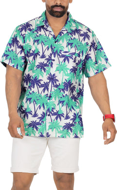 Blue Allover Palm Tree Printed Hawaiian Beach Shirt For Men
