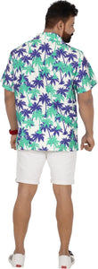 Blue Allover Palm Tree Printed Hawaiian Beach Shirt For Men