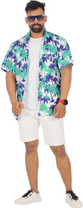 Blue Allover Palm Tree Printed Hawaiian Beach Shirt For Men