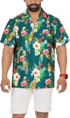 Allover Blue Floral and Surf Boards Printed Hawaiian Beach Shirt For Men
