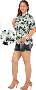 Gray Tropical Palm Tree Printed Hawaiian Shirts For Women