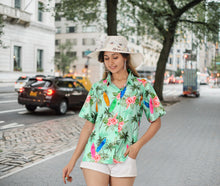 Load image into Gallery viewer, Sea Green Palm Tree and Floral Printed Hawaiian Shirts for Women