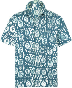 La Leela Men's Batik Circle 100% Cotton Blue Shirt XXL