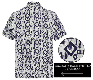 La Leela Men's Batik Abstract 100% Cotton Blue Shirt XXL