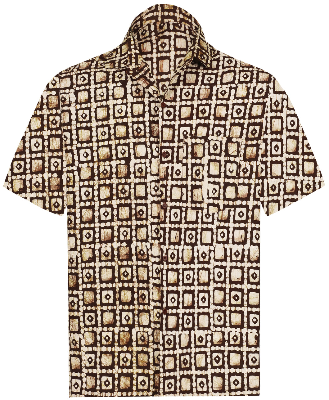 La Leela Men's Batik Checks 100% Cotton Brown Shirt XXL