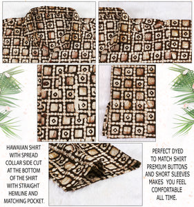 La Leela Men's Batik Checks 100% Cotton Brown Shirt XXL
