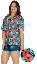 Load image into Gallery viewer, Blue Hisbiscus Tropical Printed Hawaiian Shirts For Women