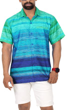 Load image into Gallery viewer, Blue Hue Stripes Tie Dye Effect Printed Hawaiian Beach Shirt For Men