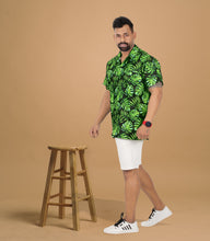 Load image into Gallery viewer, Allover Monstera Leaves Printed Black Hawaiian Beach Shirt For Men