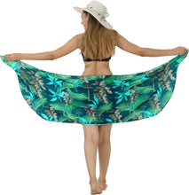 Load image into Gallery viewer, Navy Blue Non-Sheer Palm Tree and Leaves Print Half Beach Wrap For Women