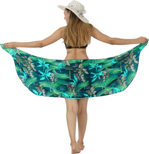Navy Blue Non-Sheer Palm Tree and Leaves Print Half Beach Wrap For Women