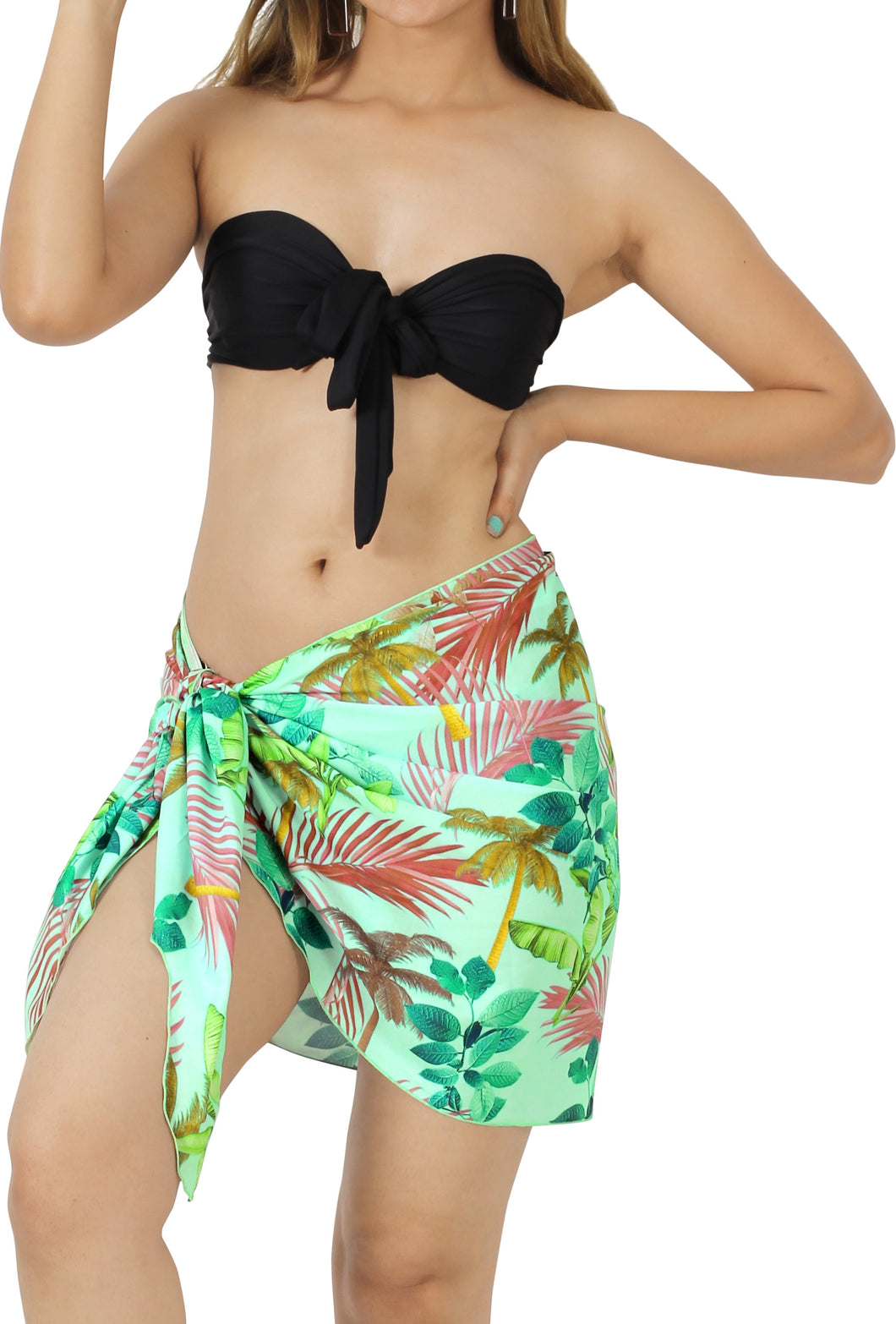 Seaside Serenity Non-Sheer Palm Tree and Leaves Print Half Beach Wrap For Women