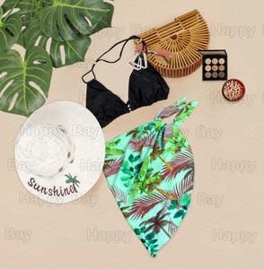 Seaside Serenity Non-Sheer Palm Tree and Leaves Print Half Beach Wrap For Women