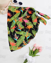 Load image into Gallery viewer, Black Non-Sheer Banana Leaves and Floral Print Half Beach Wrap For Women