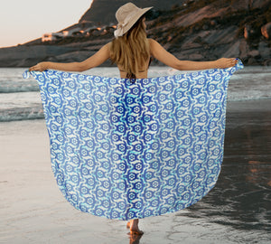 Blue Sheer Allover Turtle Print Beach Wrap For Women