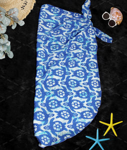 Blue Sheer Allover Turtle Print Beach Wrap For Women