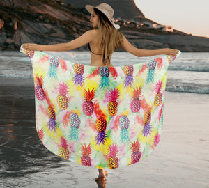 Multicolor Sheer Allover Pineapple Print Beach Wrap For Women