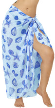 Load image into Gallery viewer, Blue Sheer Starfish and Sea Shell Print Beach Wrap For Women