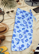 Load image into Gallery viewer, Blue Sheer Starfish and Sea Shell Print Beach Wrap For Women