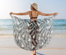 Cargar imagen en el visor de la galería, Black Sheer Allover Palm Leaves Print Beach Wrap For Women P06750