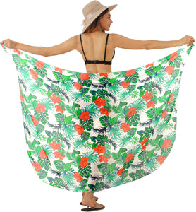 Multicolor Sheer hibiscus flower and leaves Print Beach Wrap For Women