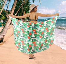 Load image into Gallery viewer, Multicolor Sheer hibiscus flower and leaves Print Beach Wrap For Women