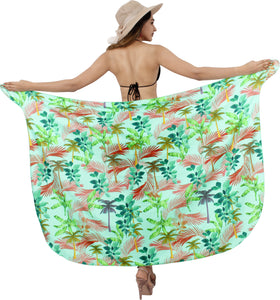 Non-Sheer Palm Tree and Leaves Print Tranquil Sea Green Beach Wrap For Women
