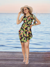 Load image into Gallery viewer, Black Allover Banana Leaves and Floral Print Beach Wrap